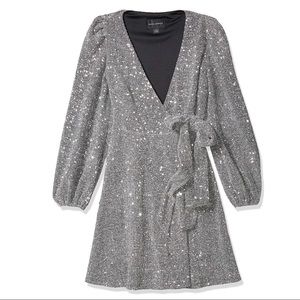 Donna Morgan Sequin Silver Wrap Dress (LIKE NEW! Only worn once.)